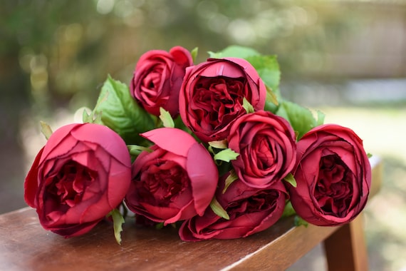 Red Rose Stem, Artificial Flowers, Fake Roses, Silk Roses, Faux Flowers