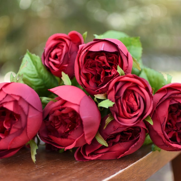 Garnet red silk cabbage rose, permanent roses, red silk flowers, silk rose, artificial rose, artificial red rose, cat safe flowers