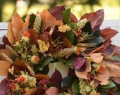 22" Fall Harvest Wreath, fall wreath, dried wreath, grains wreath, fall leaved wreath, autumn wreath, indoor wreath