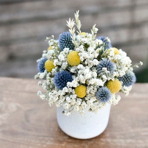 Billy balls and echinops floral pot, Mother's Day flowers, small floral arrangement, spring dried flowers, small centerpiece image 3