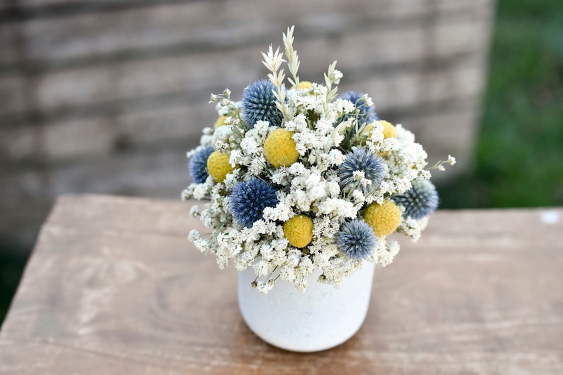 Billy balls and echinops floral pot, Mother's Day flowers, small floral arrangement, spring dried flowers, small centerpiece image 3