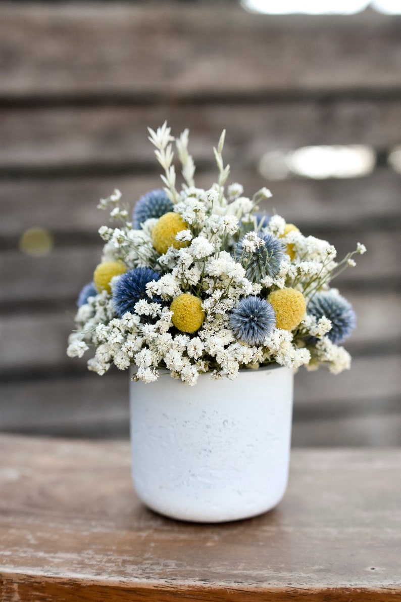 Billy balls and echinops floral pot, Mother's Day flowers, small floral arrangement, spring dried flowers, small centerpiece image 4