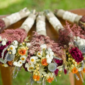 Dried Flower Bridesmaid Bouquet: Burgundy Peony & Safflower, Fall Wedding