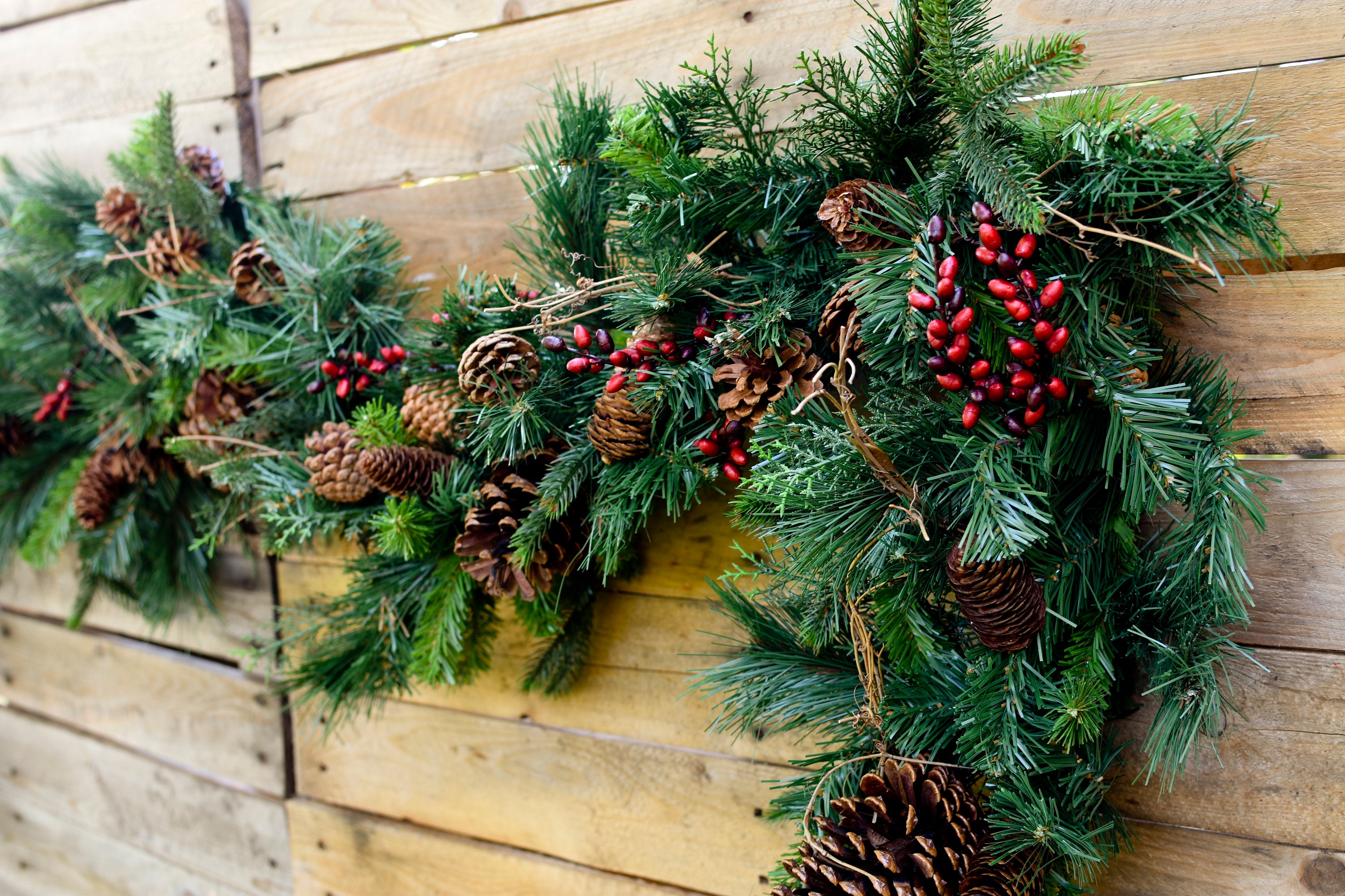 Cedar With Burgundy Red Berry Cluster, 60 Faux Garland, Christmas Garland,  Holiday Garland, Floral Garland 