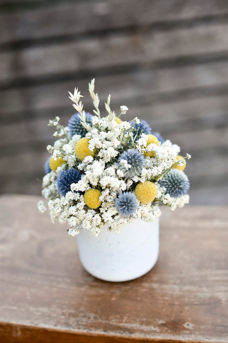 Billy balls and echinops floral pot, Mother's Day flowers, small floral arrangement, spring dried flowers, small centerpiece image 9