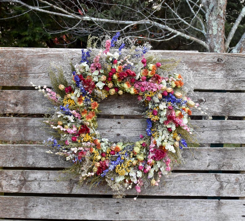Bright Summer Meadow Dried Flower Wreath: Virginia Handcrafted Floral