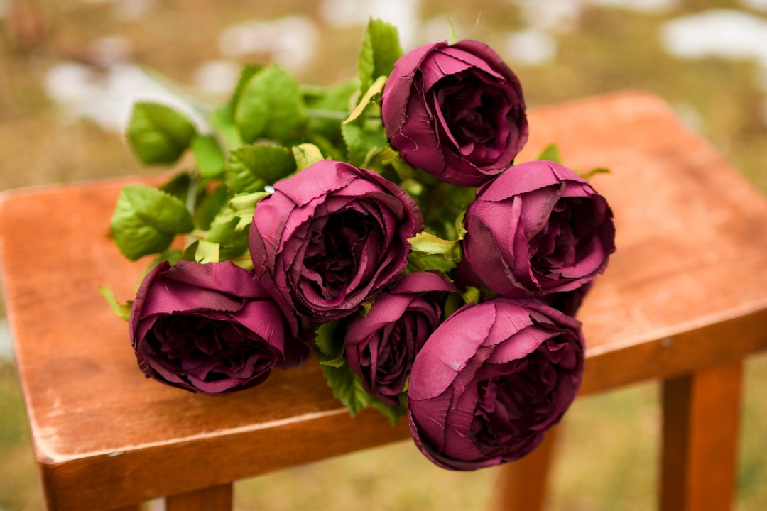 Silk Cabbage Rose, Permanent Roses, Burgundy Silk Flowers, Silk Rose