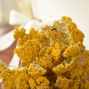 Bouquet d'achillée millefeuille séchée, achillée millefeuille séchée, fleurs dorées, fleurs dorées, fleurs séchées jaunes, fleurs de mariage jaunes image 4