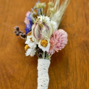 Spring wildflower boutonniere, spring boutonniere, lavender boutonniere, spring wedding, summer wedding, summer bouutonniere, wildflowers image 4