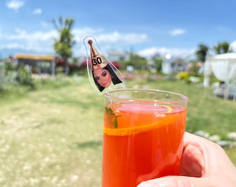 Agitadores de bebidas personalizados, agitadores de bebidas personalizados, agitadores de bebidas con cara personalizada, agitadores de bebidas de cumpleaños, agitadores de cócteles personalizados para 40, 50 y 60 años.