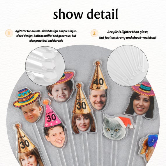 Birthday Drink Stirrers Birthday Decorations Custom Swizzle Sticks Drink stirrers personalized photo drink stirrer cocktail stirrers gift th