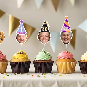 Custom Face Cupcake Topper photo cupcake toppers Birthday Decor 30th 40th 50th 60th First Birthday Custom Party Decor pet cupcake toppers