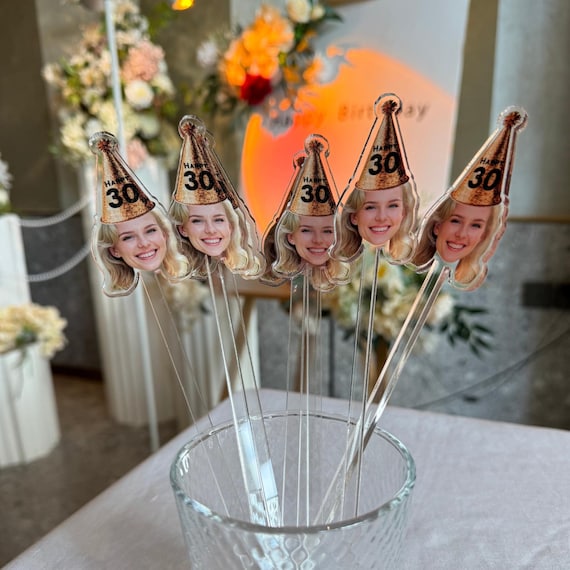 Birthday Drink Stirrers Birthday Decorations Custom Swizzle Sticks Drink stirrers personalized photo drink stirrer cocktail stirrers gift th