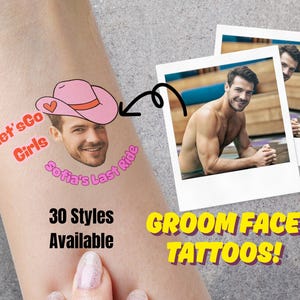 Junggesellinnenabschied Tattoos, individuelle temporäre Tattoos, Bräutigam Gesicht Tattoo, lustige Partygeschenke, personalisiertes Partygeschenk, Gesichtstattoo, Bach Party