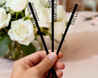 Engraved Name Drink Stirrers, Custom Acrylic Cocktail Sticks, Personalized Party Bar Decor for Wedding, Birthday or Celebration Gift Idea