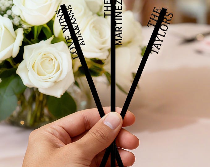 Engraved Name Drink Stirrers, Custom Acrylic Cocktail Sticks, Personalized Party Bar Decor for Wedding, Birthday or Celebration Gift Idea