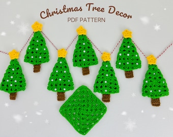 Modèle de sapin de Noël au crochet « Grandma Square », décoration de Noël pour la maison (PDF), idéal pour débutants. Décoration à poser sur une étagère.