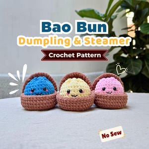 Dumpling Steamer Virkmönster, Det Virala No Sew Dumpling Plushie Mönstret, Enkel Nybörjarhandledning för Amigurumi Mat, Kawaii Plyschhandledning
