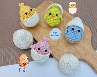 かぎ針編みのひよこ卵ぬいぐるみイースターあみぐるみパターンPDFDIY