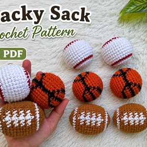 Pacchetto di modelli PDF per Hacky Sack all'uncinetto / Amigurumi di palloni sportivi fatti a mano / Baseball, basket, football americano