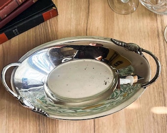 Vintage Copper on Silver Handled Oval Tray/Dish