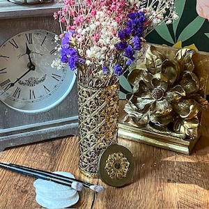 Vintage Gold Filigree Hair Spray Can Holder - Hollywood Regency, Make-up Brush Container, Paint Brush Container, Bathroom Decor