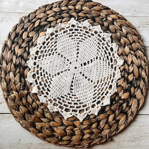 Vintage/Antique Large Crochet 9 1/2&quot; Doily with Decorative Pattern, Vintage Linens, Vintage Crafting,  Cottage Farmhouse, Textile Decor