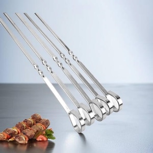 Flat Metal Skewers for Grilling – 14&quot; Stainless Steel Kabob Skewers Set (16 Pack) – Reusable BBQ Skewers with Flat Blades & Ergonomic Handle