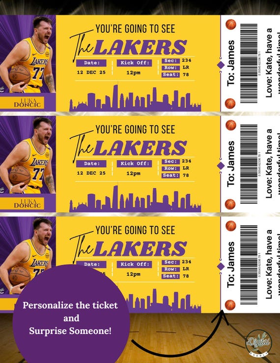 Los Angeles Lakers NBA Surprise Ticket Template, Digital Download