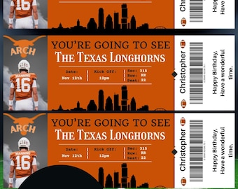 Texas Longhorns College Surprise Ticket Template, Digital Download