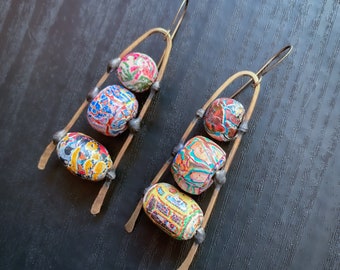 Polymer clay earrings with handmade art beads