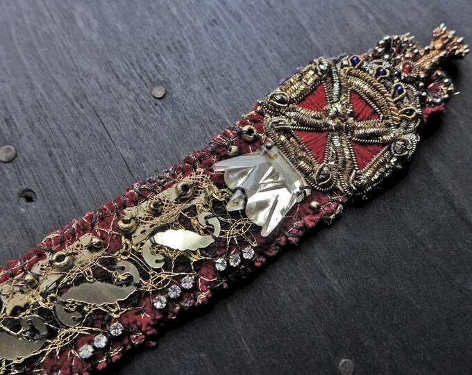 Antique Fabric Wrist Cuff With Metallic Lace and Vintage Etsy