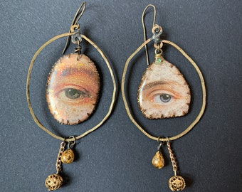 Eye earrings- resin charms with large hoops