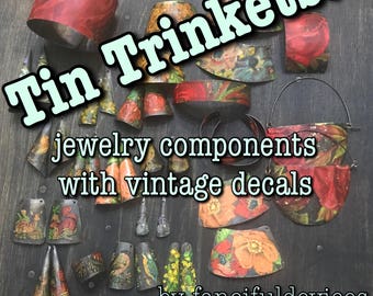 Tin Trinkets:  jewelry components with vintage decals by fancifuldevices