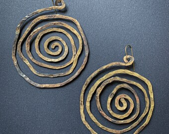 Large hammered brass earrings