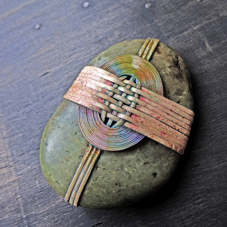 Zen stone cane reed wrapped river rock with Japanese basketry Etsy