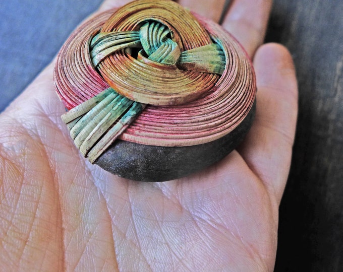 Zen Stone Cane Reed Wrapped River Rock With Japanese Basketry Etsy