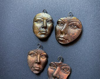 Dark face earring charms, 2 pairs, 4 charms