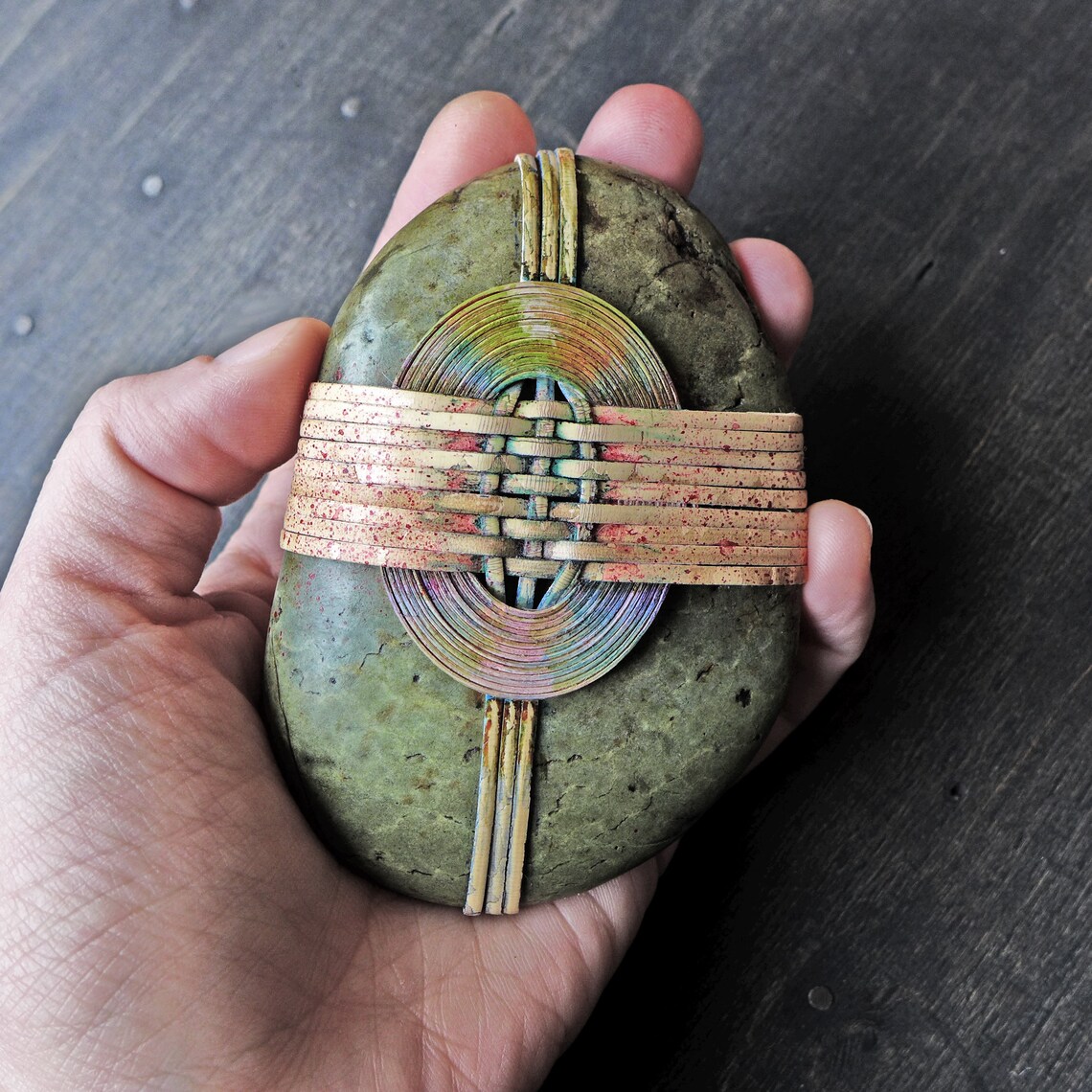 Zen stone cane reed wrapped river rock with Japanese basketry Etsy