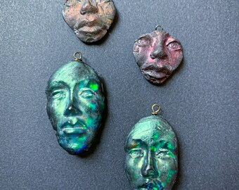 Iridescent face earring charms, 2 pairs, 4 charms