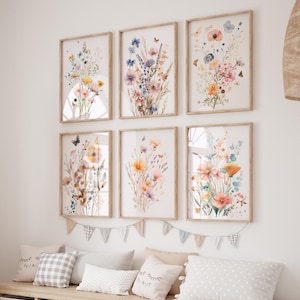 Set of 6 Wildflowers Nursery Prints,Floral Scripture ,Boho Nursery Prints, Summer Floral Prints,Floral Watercolor Art,Baby Girl Decoration