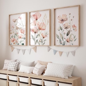 Set of 3 Wildflowers And Butterflies Girl Nursery Prints,Floral Scripture ,Boho Nursery Prints, Vintage Flower Nursery,Floral Watercolor Art