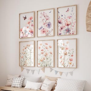 Set of 6 Wildflowers And Butterflies  Nursery Prints,Floral Scripture ,Boho Nursery Prints, Vintage Flower Nursery,Floral Watercolor Art