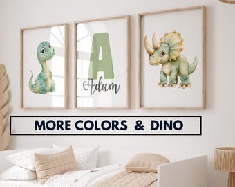 Set of 3 Custom Dinosaur Prints, Nursery Art Personalized, Dinosaur Boy Wall Decor, Dinosaur Posters Nursery, Dinosaur Nursery Art Work
