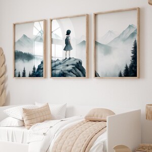 Set of 3 Adventure Theme Girl Room Gift,Outdoors Nursery Decor,Girl Nature Wall Art,Nursery Nature Decor,Little Girl Room Decor,Girl Bedroom