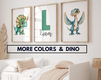Set of 3 Custom Dinosaur  Baby Name Prints,Boys Bedroom Decor, Dinosaur Nursery Prints,Dinosaur Nursery Wall Art, Nursery Art Personalized