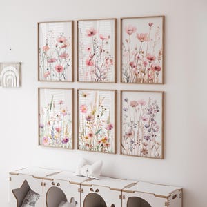 Set of 6 Wildflowers And Butterflies  Nursery Prints,Floral Scripture ,Boho Nursery Prints, Vintage Flower Nursery,Floral Watercolor Art