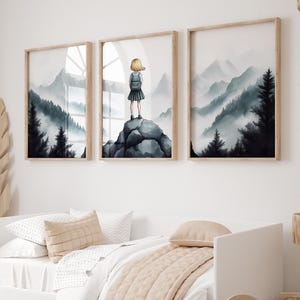 Set of 3 Adventure Theme Girl Room Gift,Outdoors Nursery Decor,Girl Nature Wall Art,Nursery Nature Decor,Little Girl Room Decor,Girl Bedroom