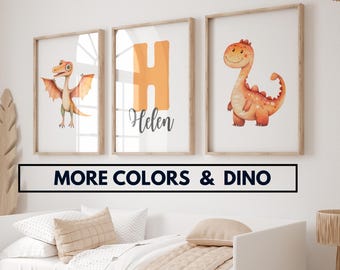 Set of 3 Custom Dinosaur Prints, Nursery Art Personalized, Dinosaur Boy Wall Decor, Dinosaur Posters Nursery, Dinosaur Nursery Art Work