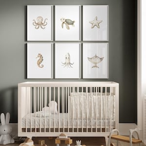 Set of 6 Baby Sea Animals,watercolor Nursery Ocean Prints,nautical Wall ...
